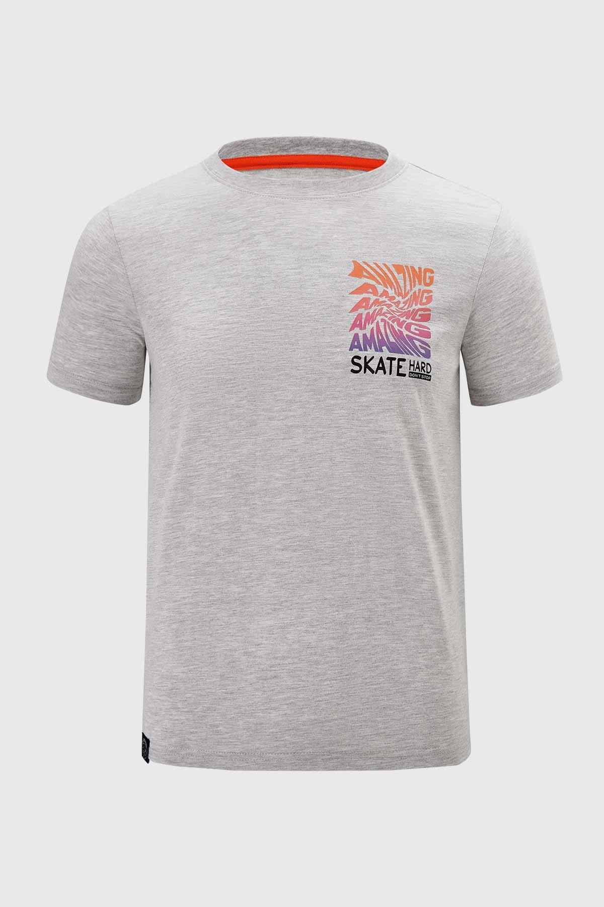 POLERA NIÑO PRINT GRIS MELANGE CLARO