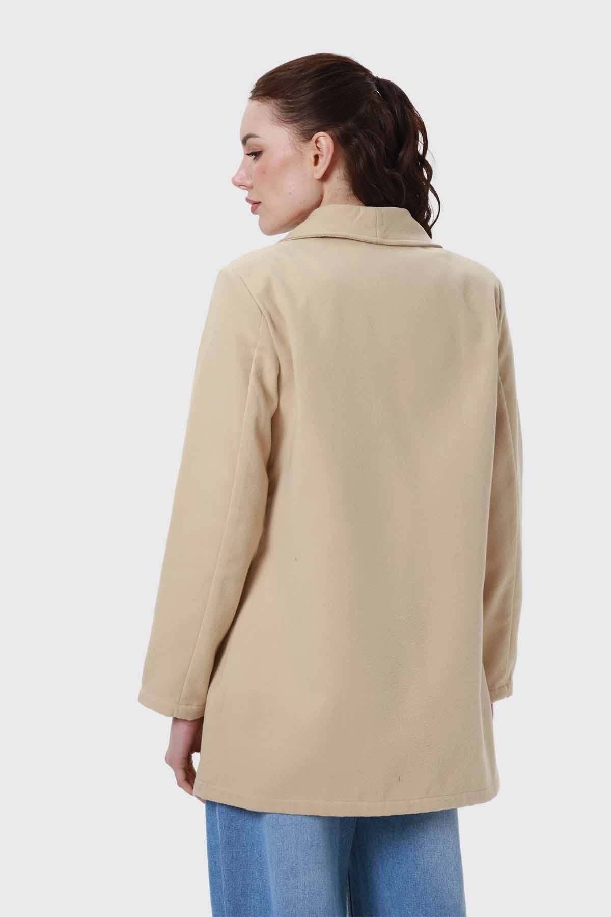 ABRIGO MUJER PAÑO LISO BEIGE