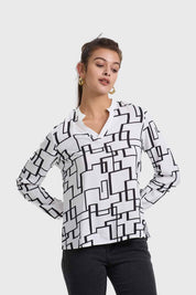 Blusa Mujer Escote V Print Crudo