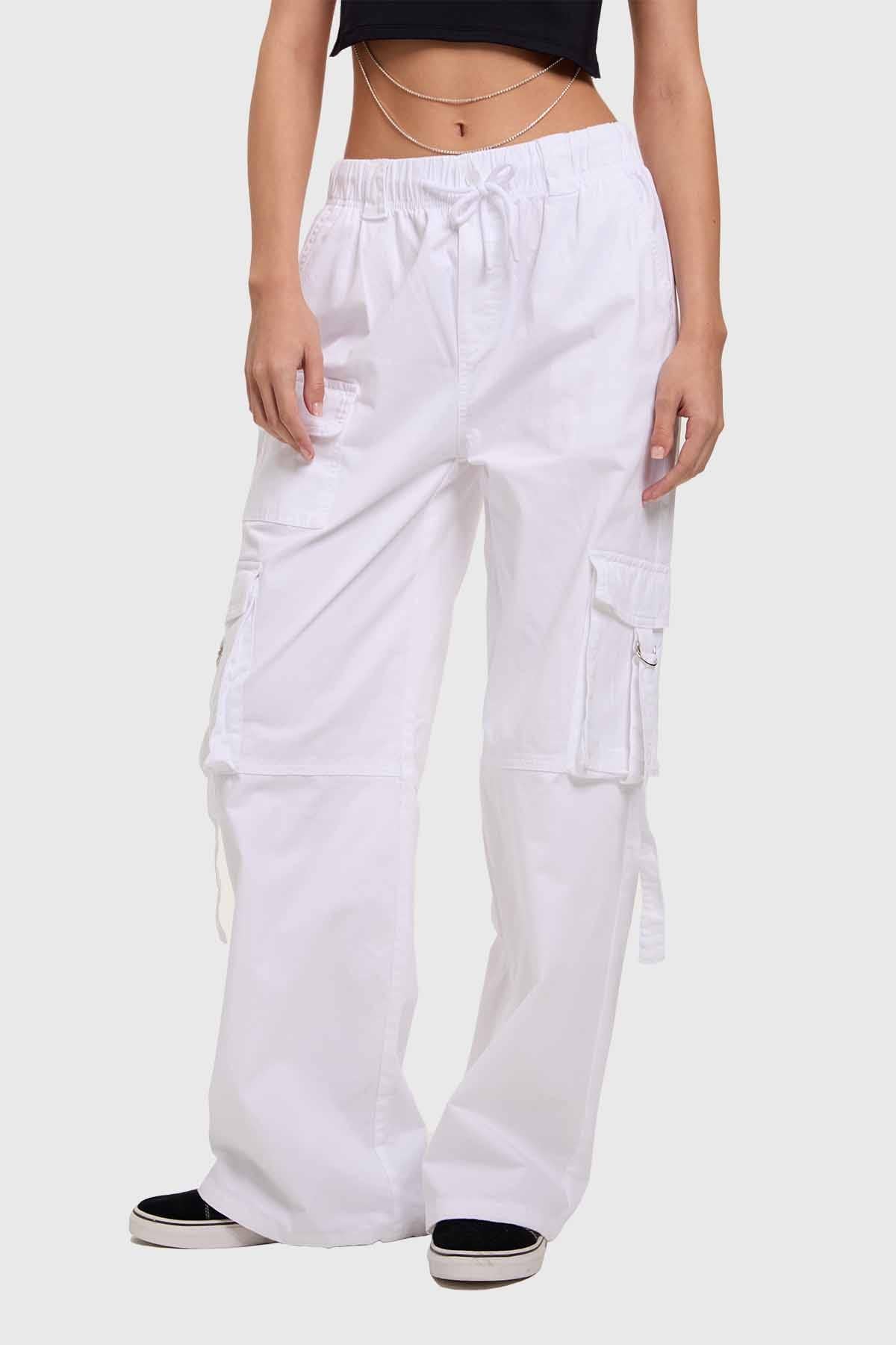 Pantalón Mujer Cargo Tiras Blanco