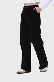 Pantalón Mujer Wide Leg Cotelé Negro