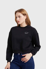 Polerón Mujer Cropped Bordado Negro