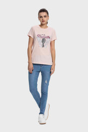 Polera Mujer Básica Print Palo Rosa
