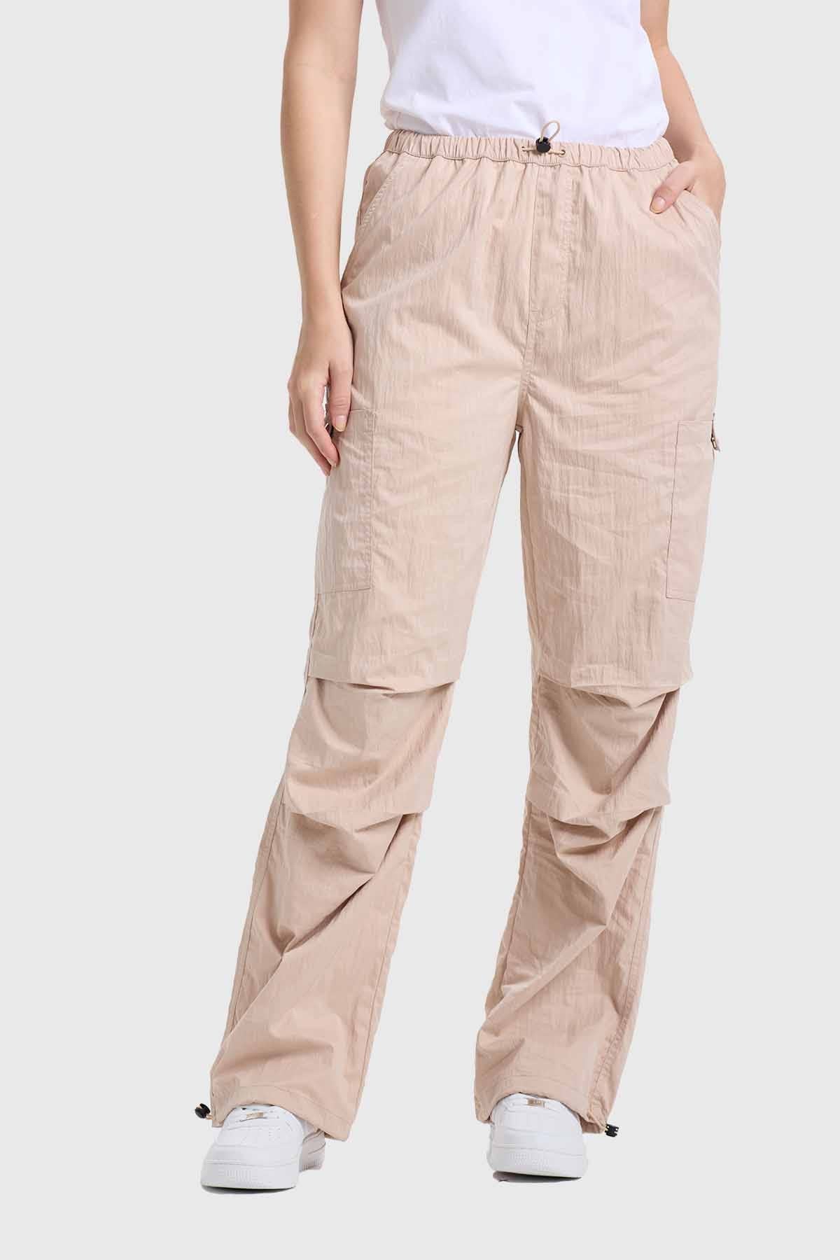 PANTALÓN MUJER RECOGIDO BEIGE CLARO