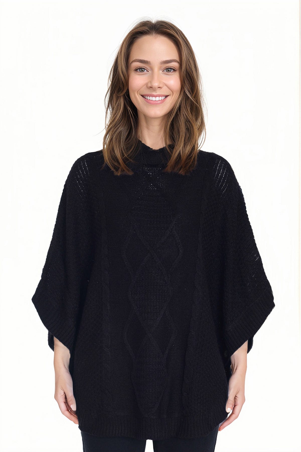 SWEATER MUJER PONCHO NEGRO