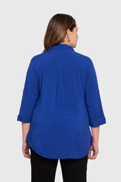 Blusa Mujer Abotonada Roll Up Azul