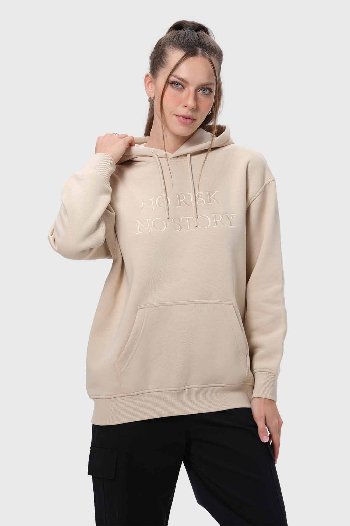 Polerón Mujer Canguro Print Beige