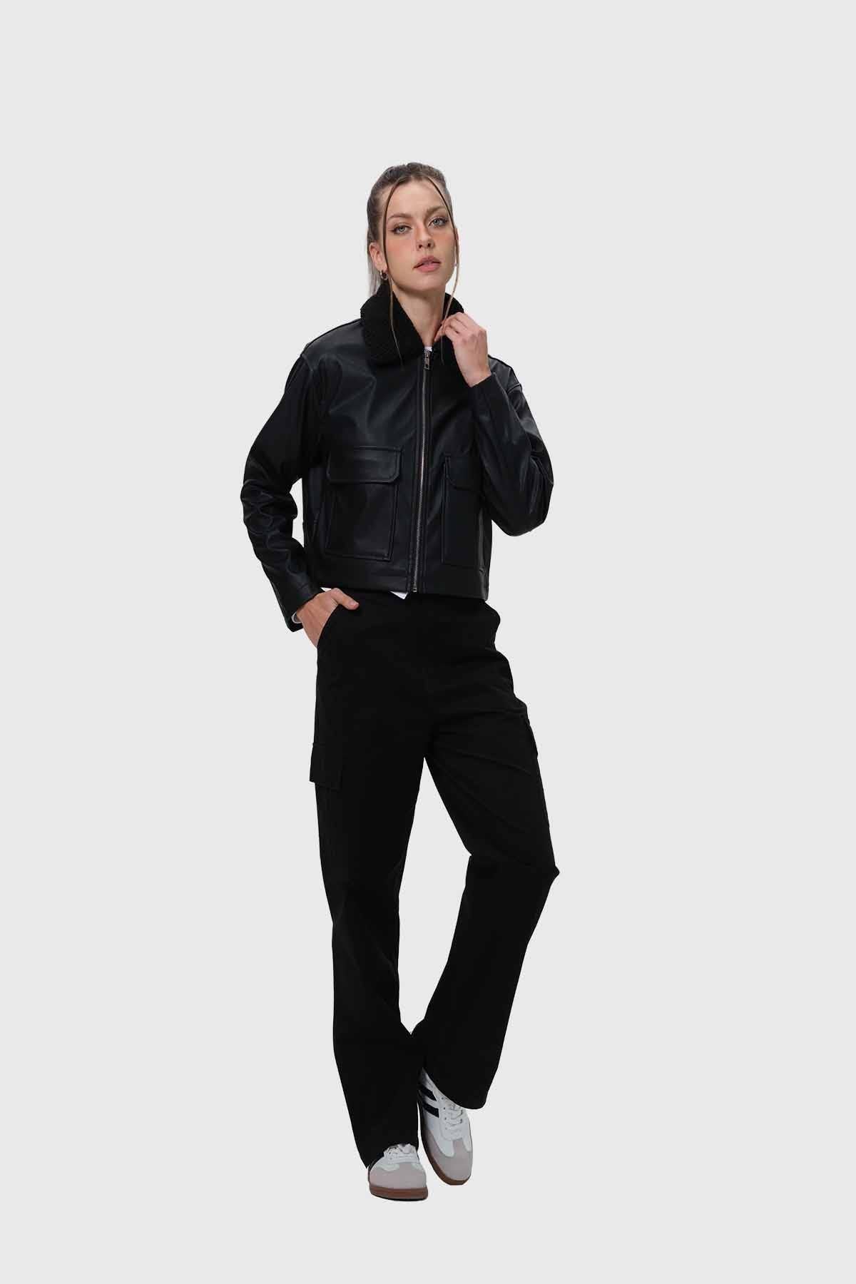 Chaqueta Mujer Con Bolsillo Negro