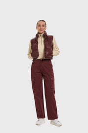Parka Mujer Efecto Cuero Café