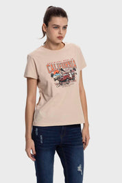 Polera Mujer Básica Print Beige