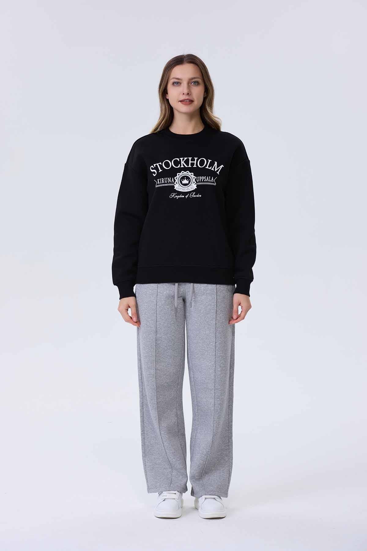 Polerón Mujer Oversize Print Negro