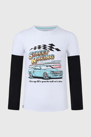 Polera Niño Doble Manga Básica Blanco