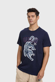 Polera Hombre Print Acid Wash Azul