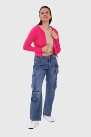 SWEATER MUJER ZIPPER FUCSIA