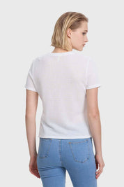 Polera Mujer Abertura Ostado Blanco