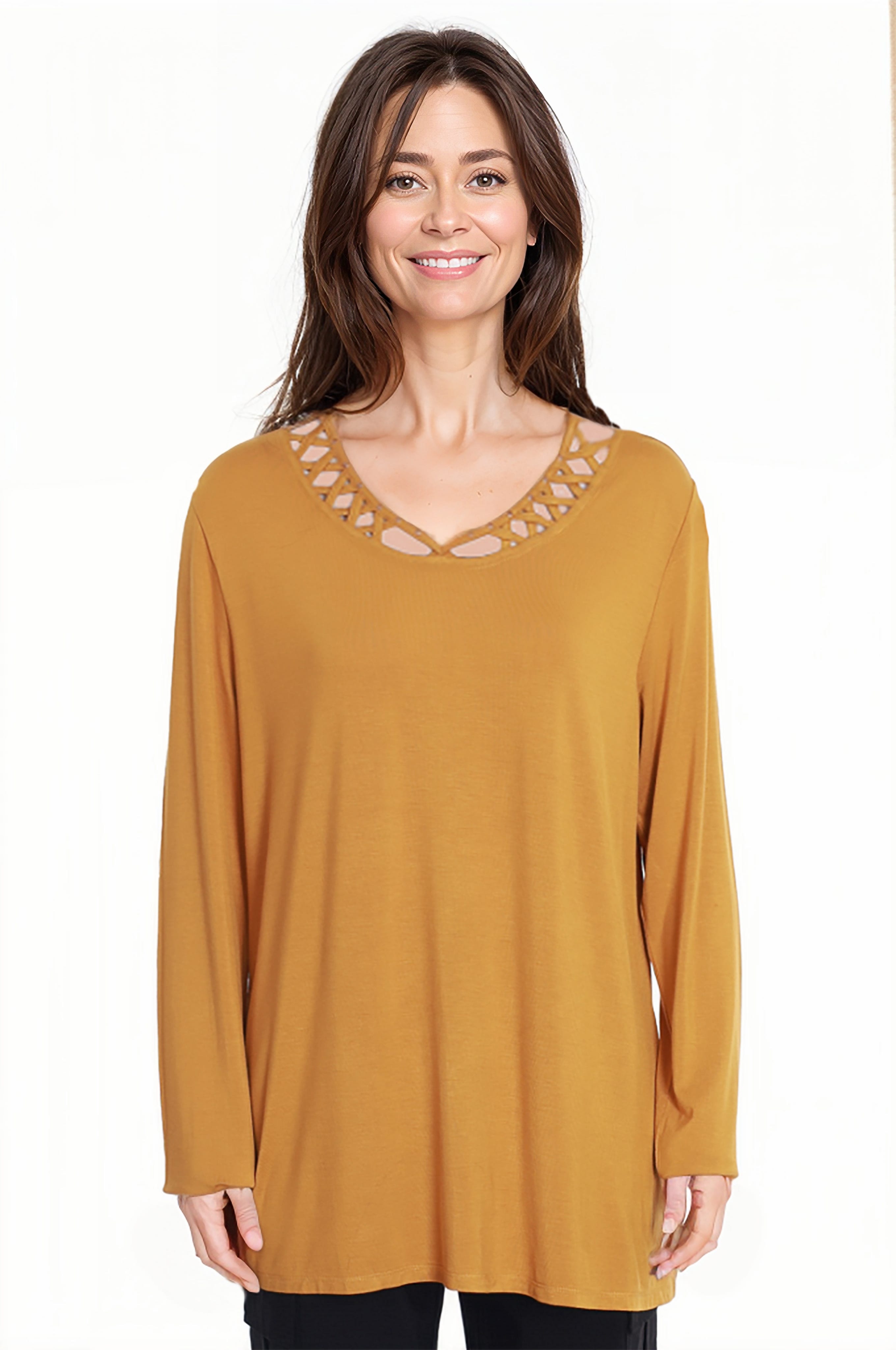 Polera Mujer Cuello Cruzado Mostaza