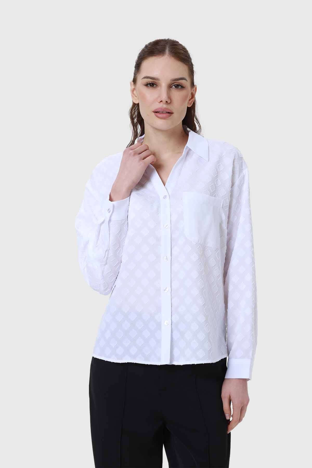 Blusa Mujer Abotonada Con Bolsillo Blanco