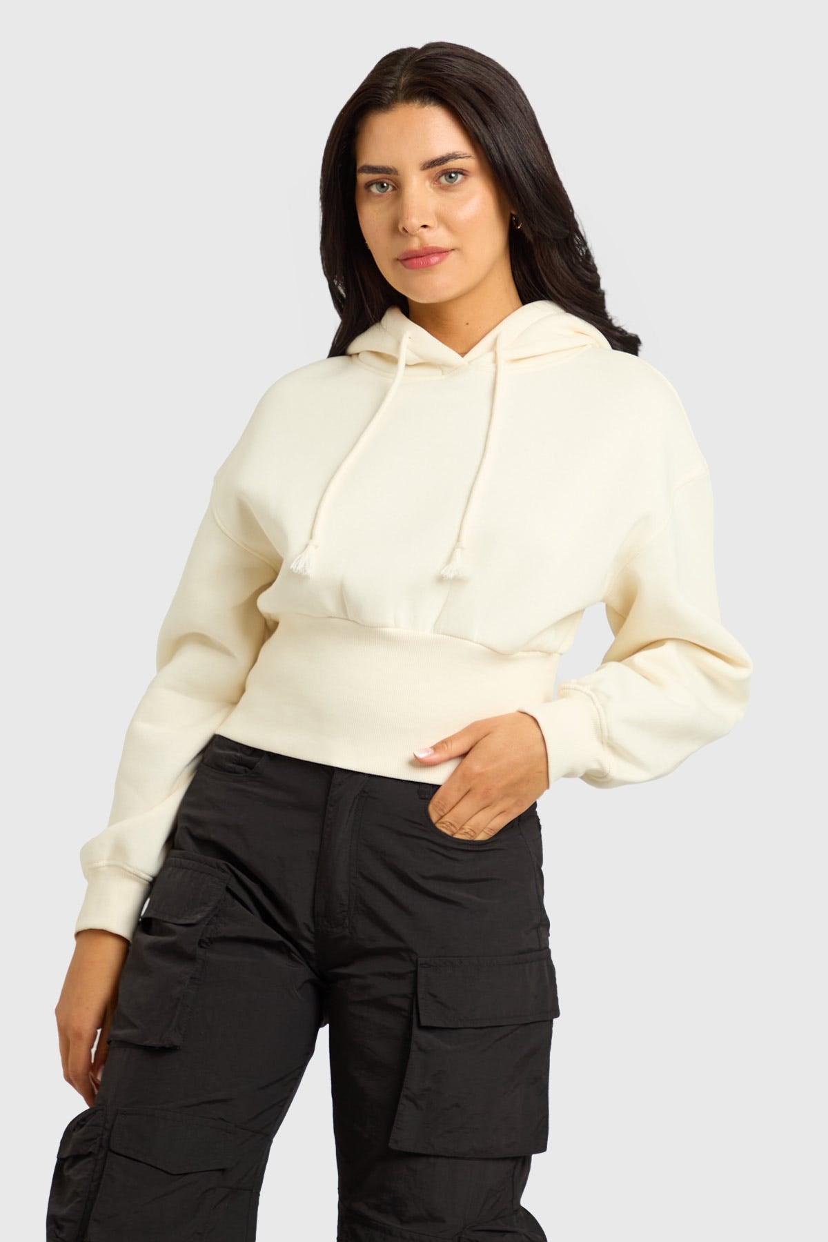 Polerón Mujer Crop Pretina Ancha Crudo