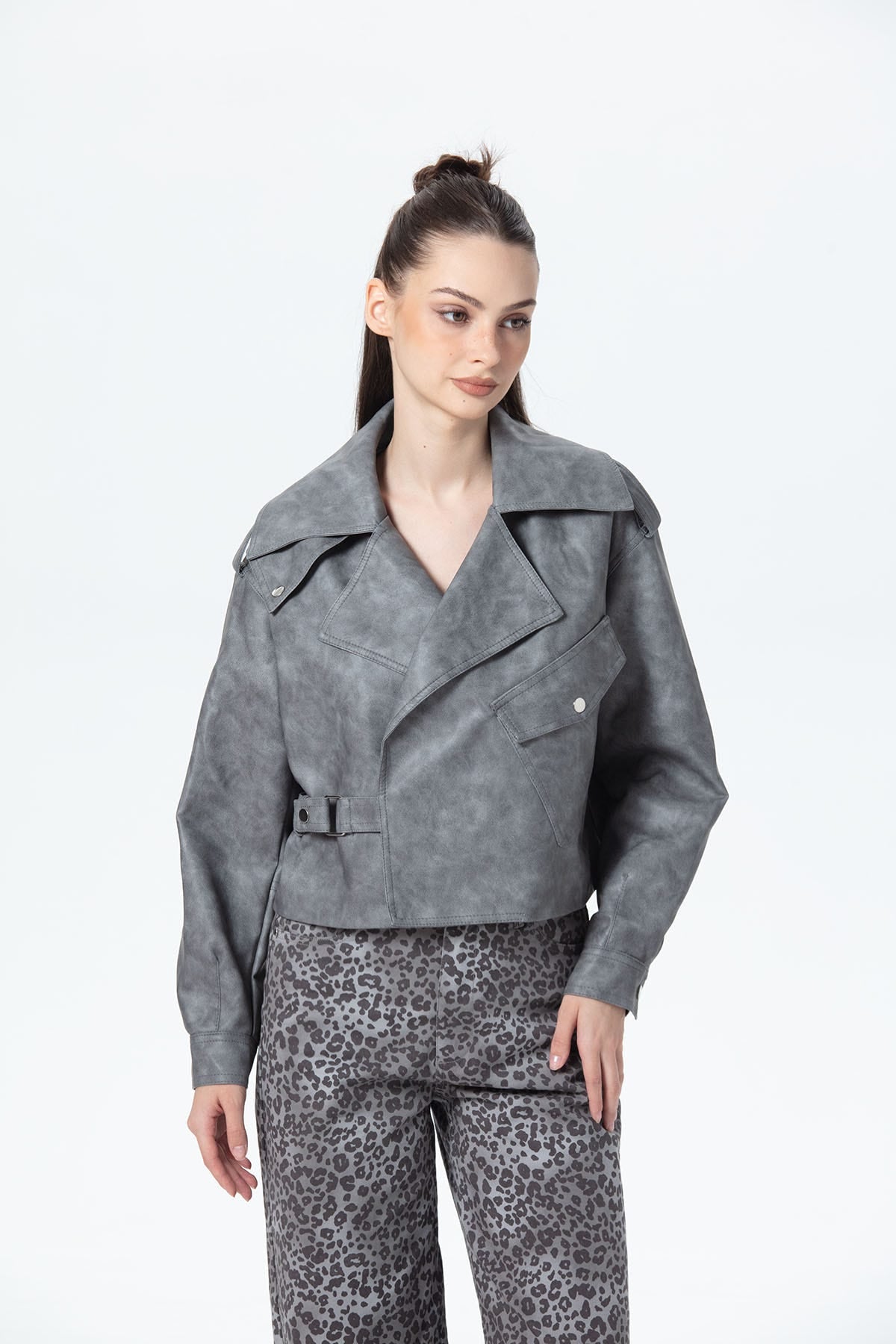 CHAQUETA MUJER BIKER GRIS