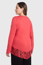 Polera Mujer Con Detalle Macramé Rojo