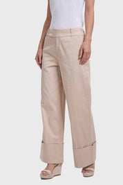 Pantalón Mujer Sastrero Basta Ancha Beige