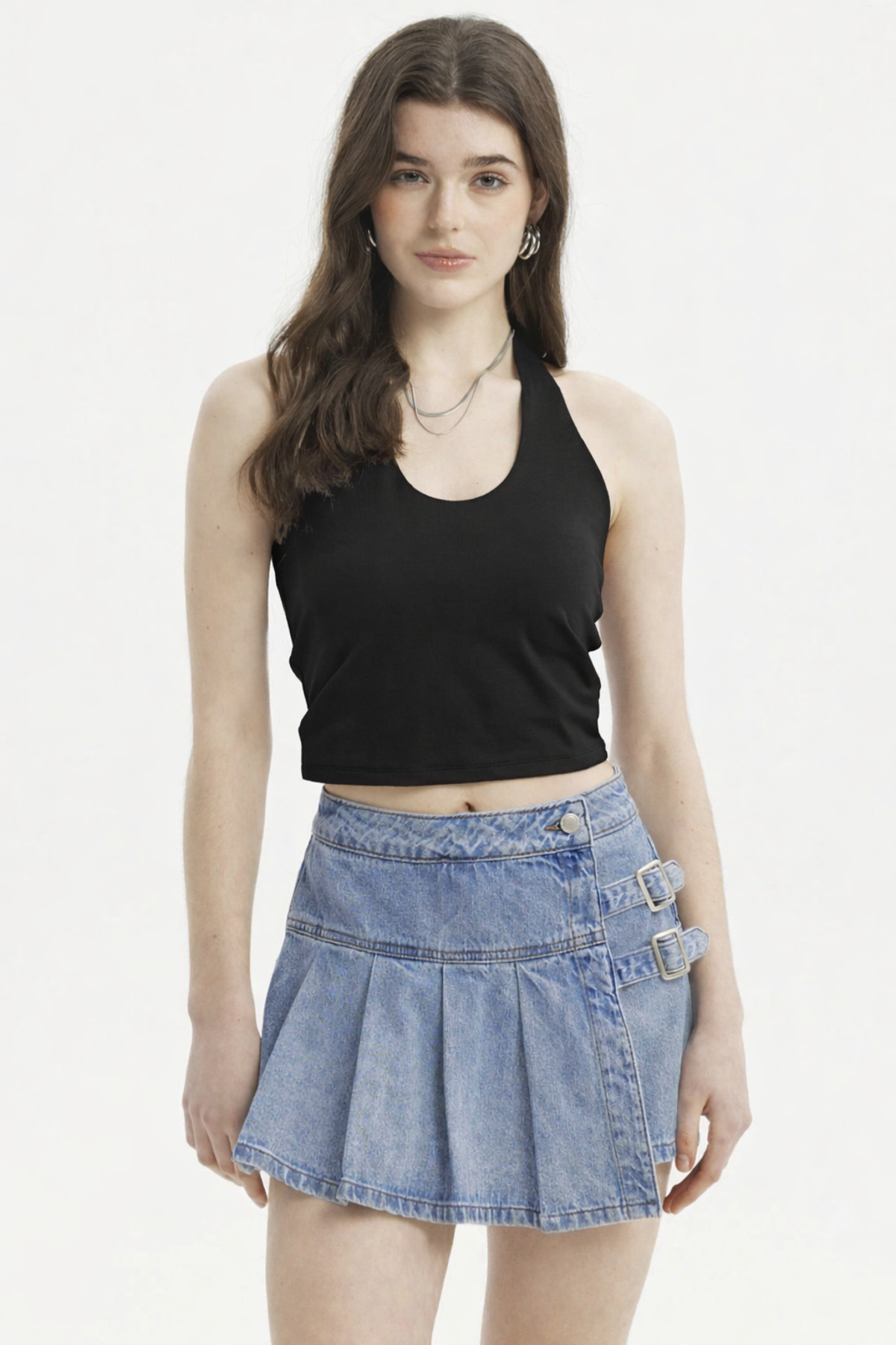 Polera peto mujer halter liso crop negro sin estampa ideal para combinar en cualquier ocasión