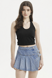 Polera peto mujer halter liso crop negro sin estampa ideal para combinar en cualquier ocasión