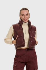 Parka Mujer Efecto Cuero Café