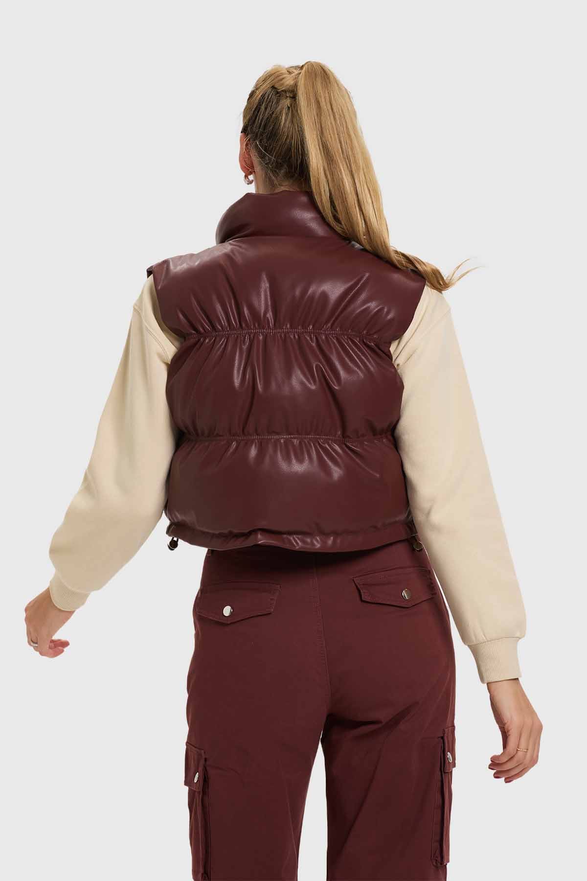 Parka efecto cuero cafe diseño moderno – Fashion´s Park