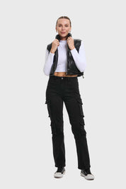 Parka Mujer Efecto Cuero Negro