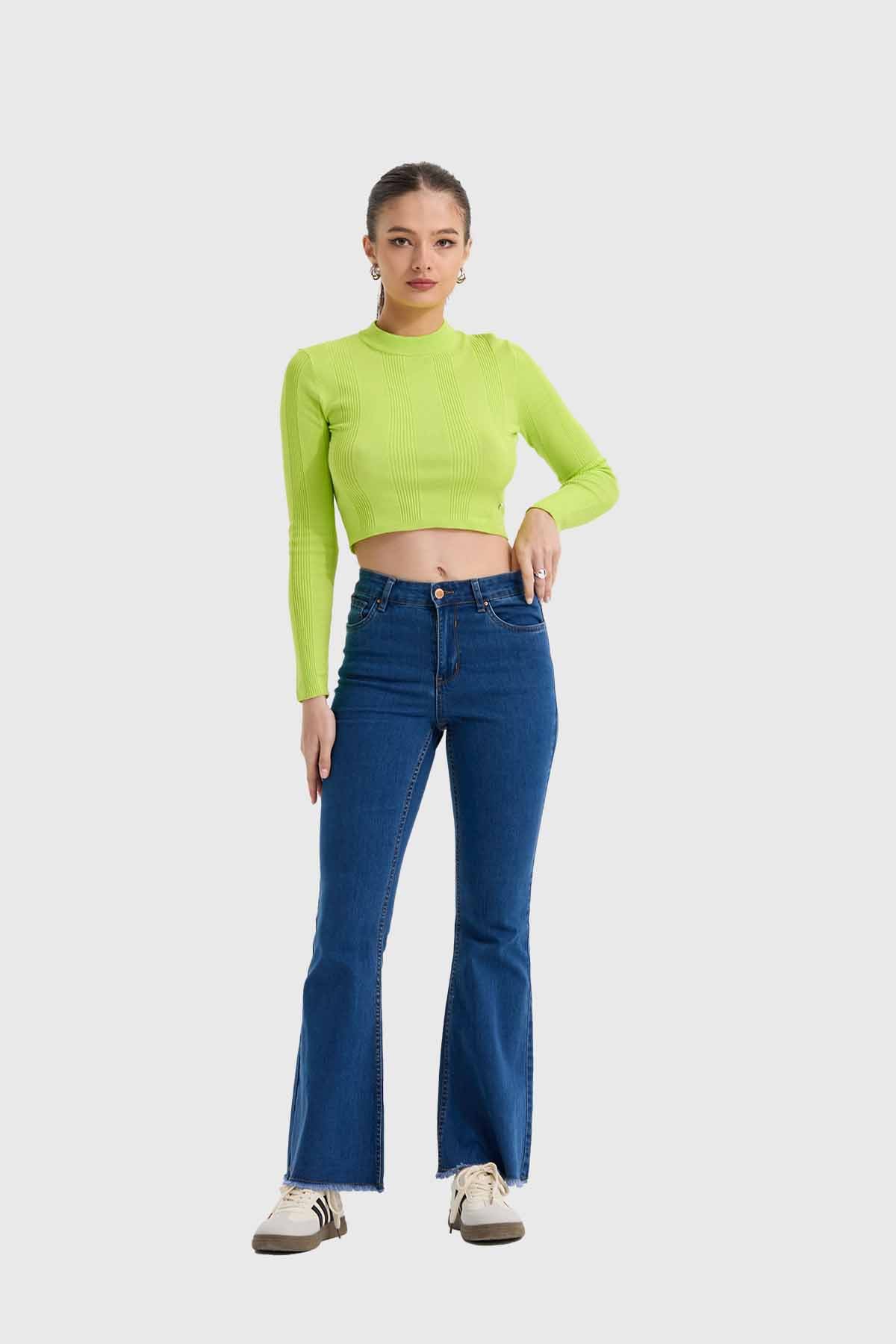 Sweater Mujer Aplicación Verde Fluor