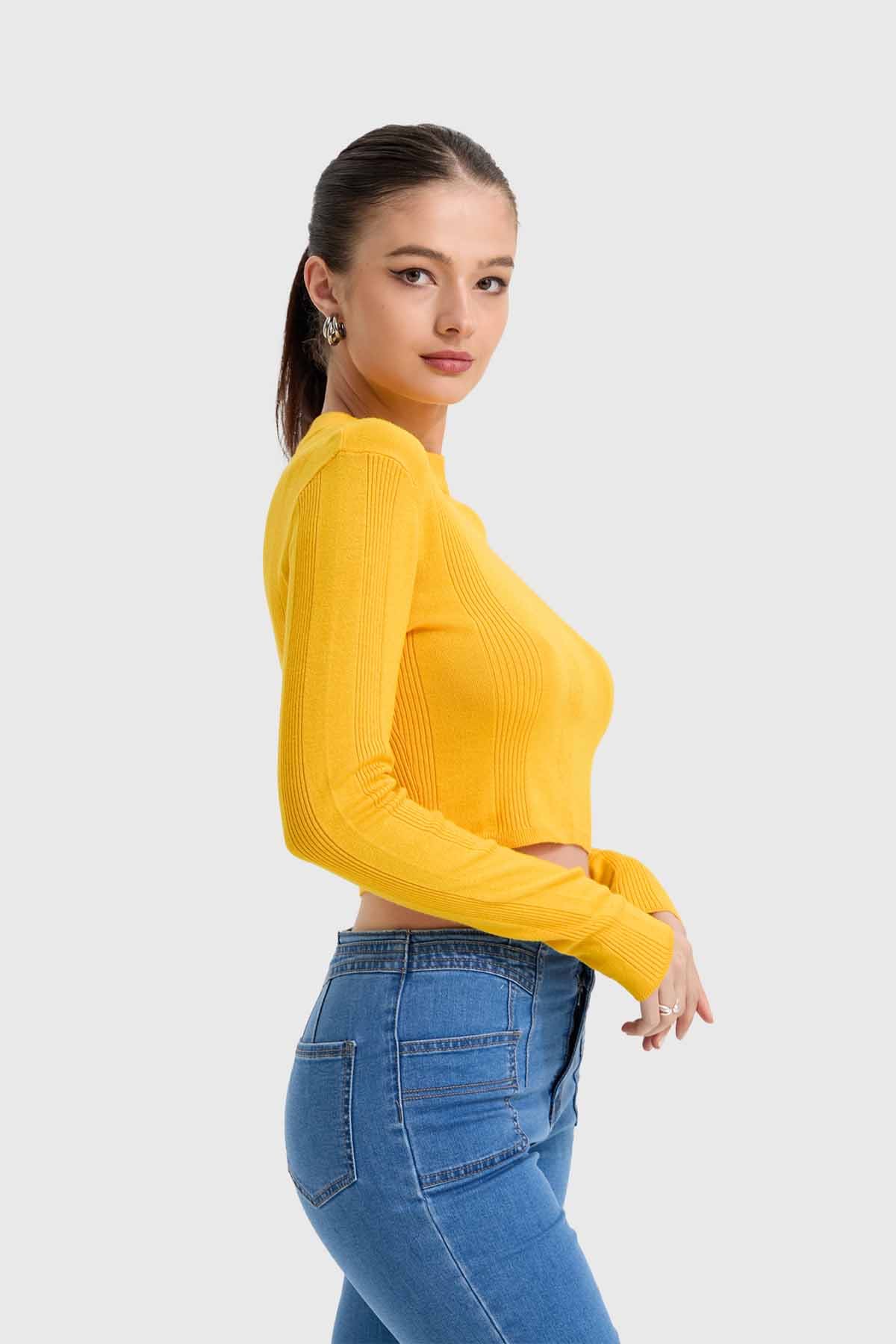 Sweater Mujer Aplicación Mostaza