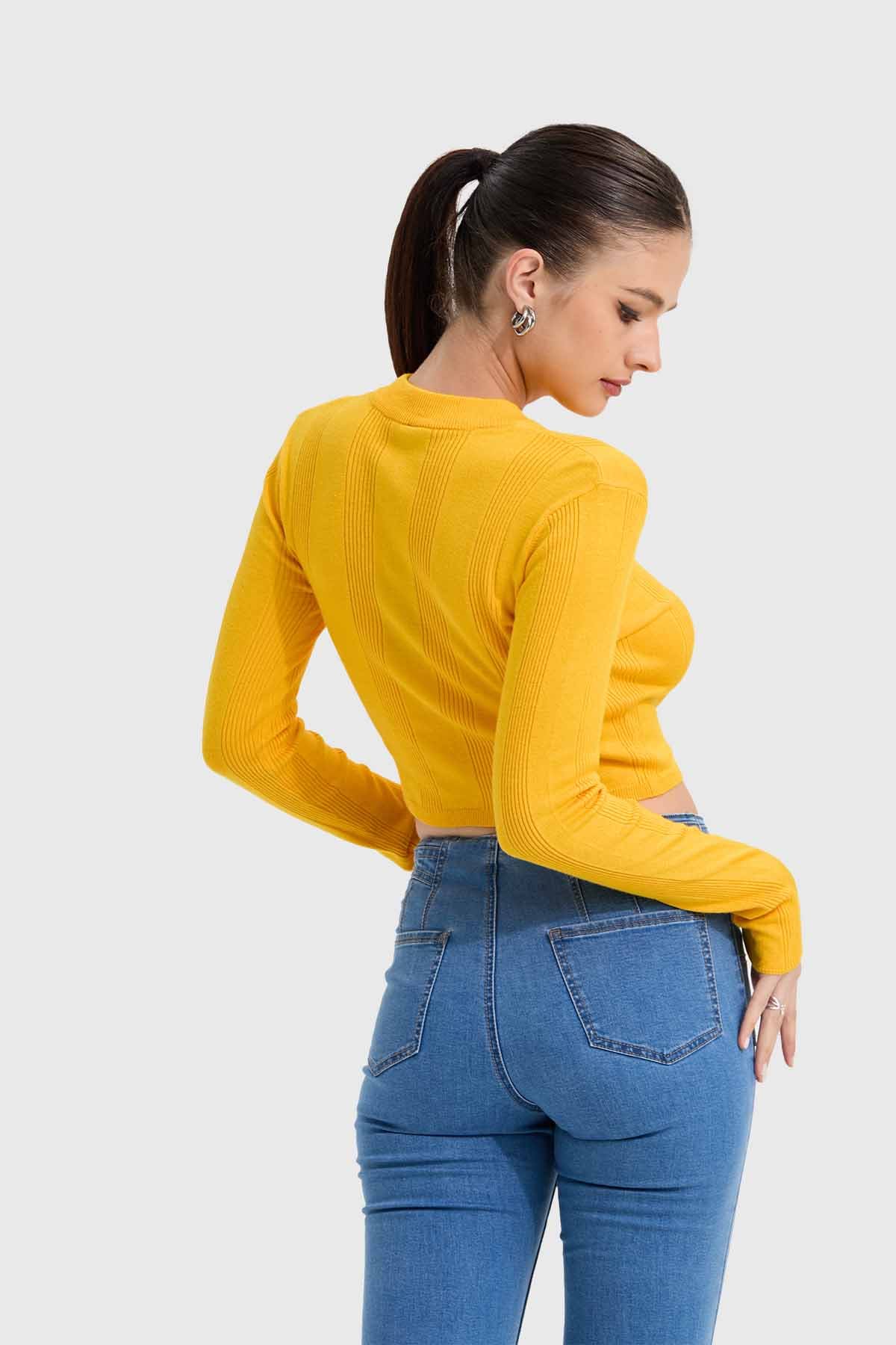 Sweater Mujer Aplicación Mostaza