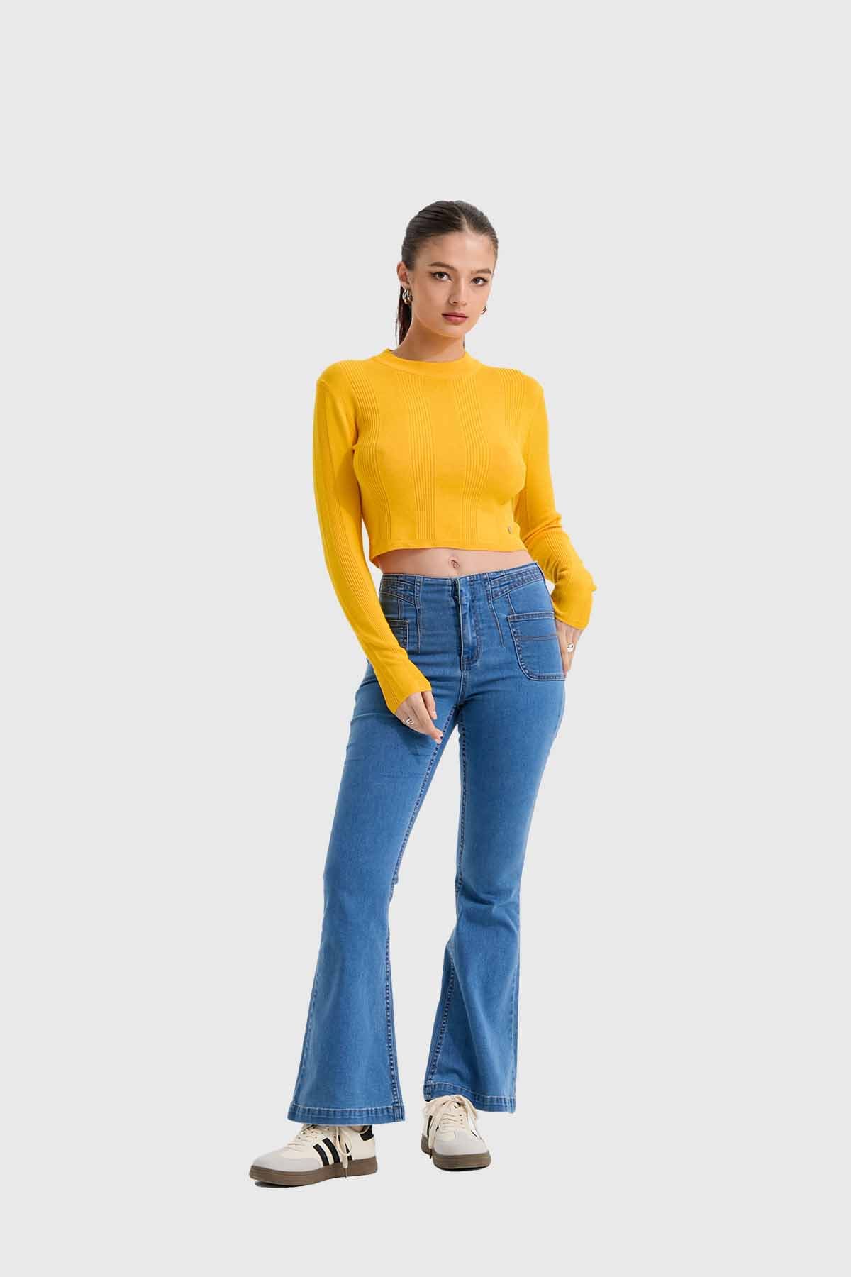 Sweater Mujer Aplicación Mostaza