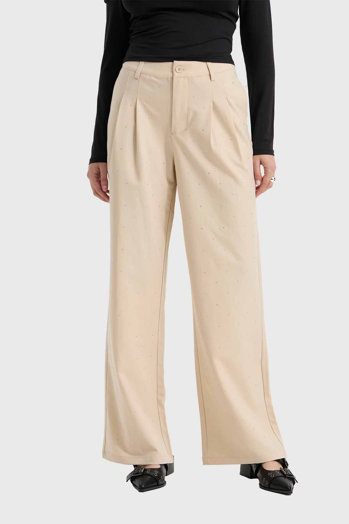 Pantalón Mujer Con Bolsillos Beige - Main Image