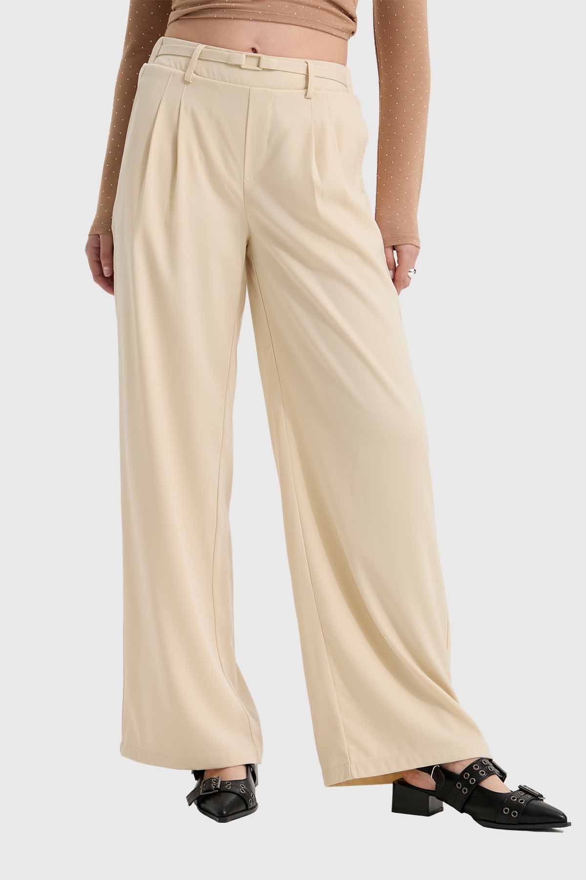 Pantalón Mujer Sastre Cinturón Beige