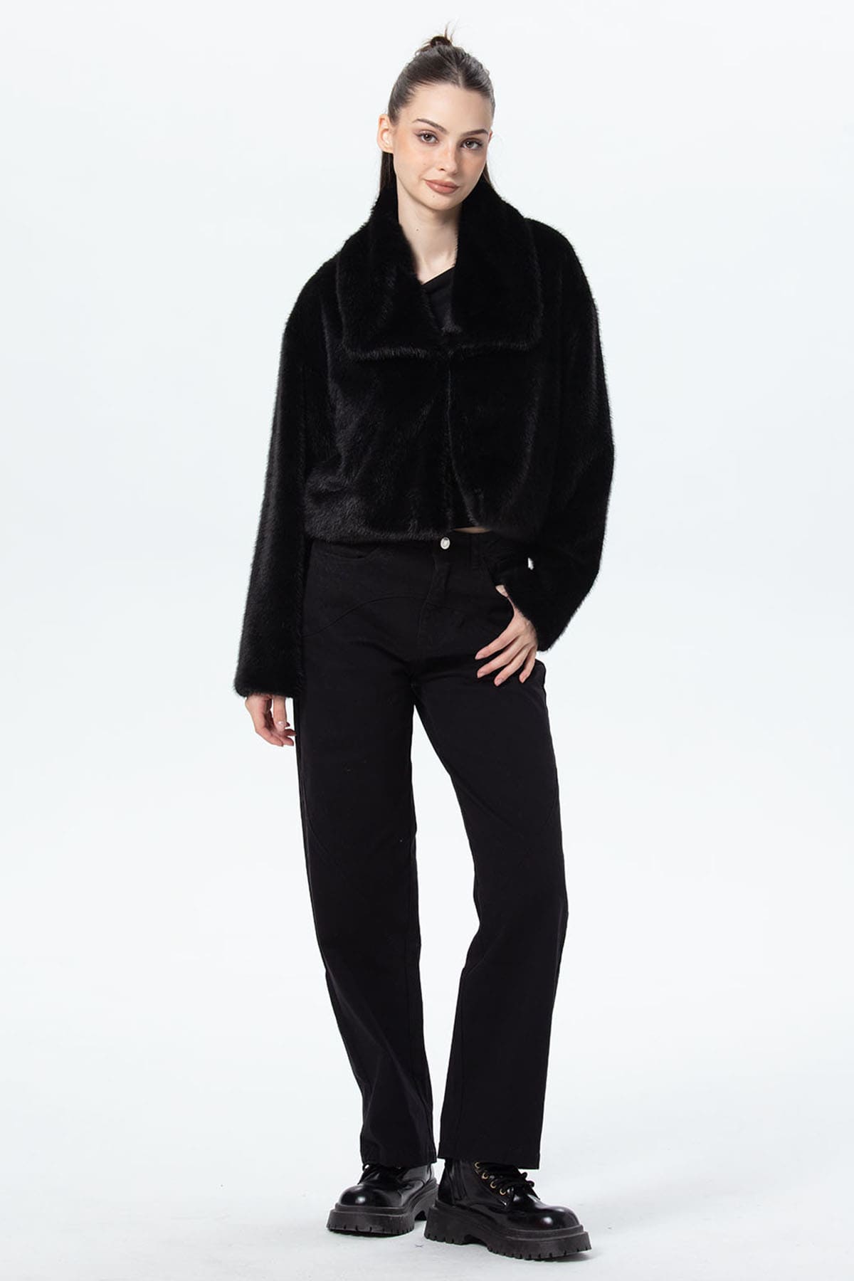 Chaqueta Mujer Peludo Negro