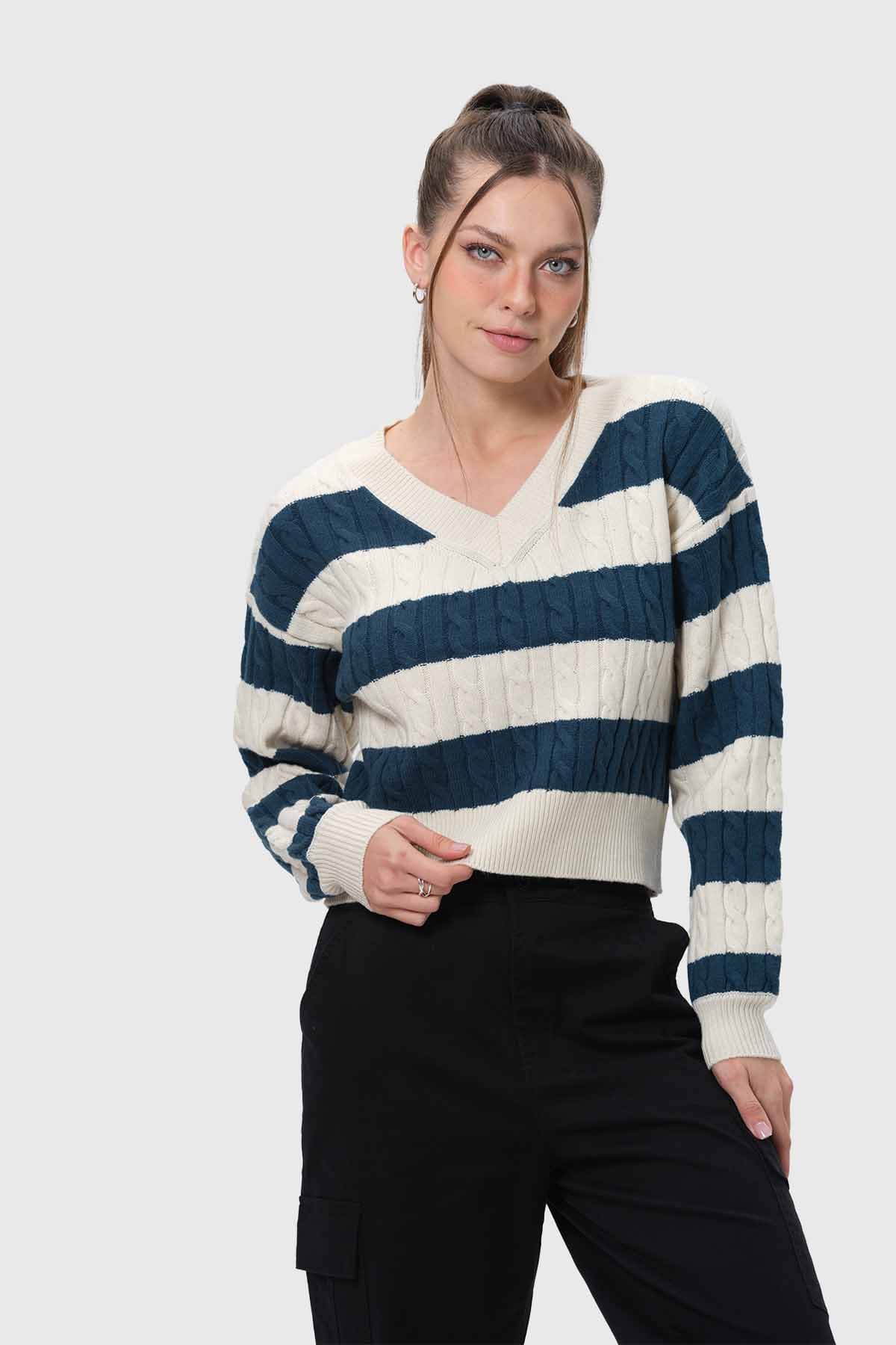 Sweater Mujer Rayas Verde Esmeralda