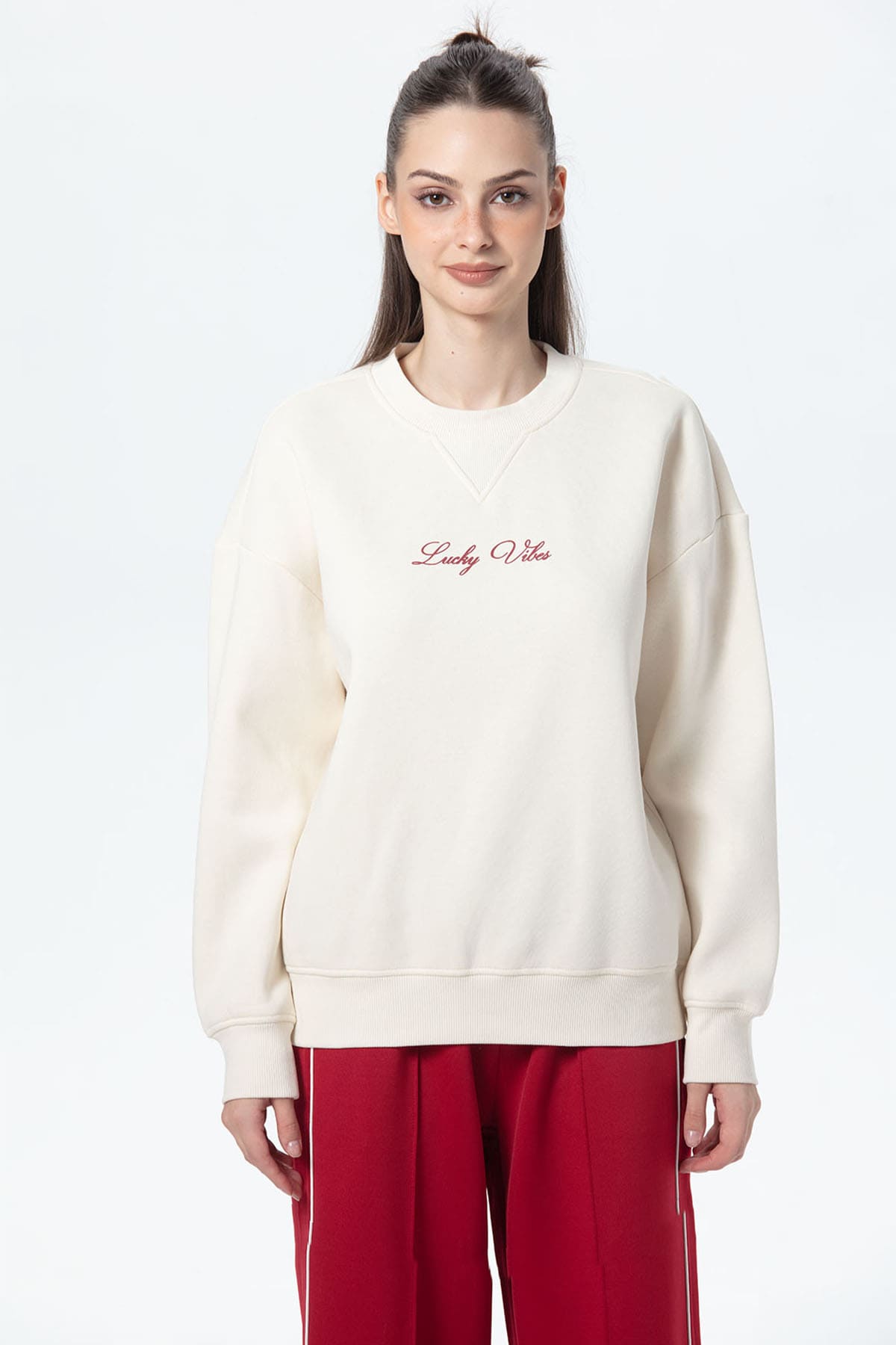 Polerón Mujer Oversize Print Crudo