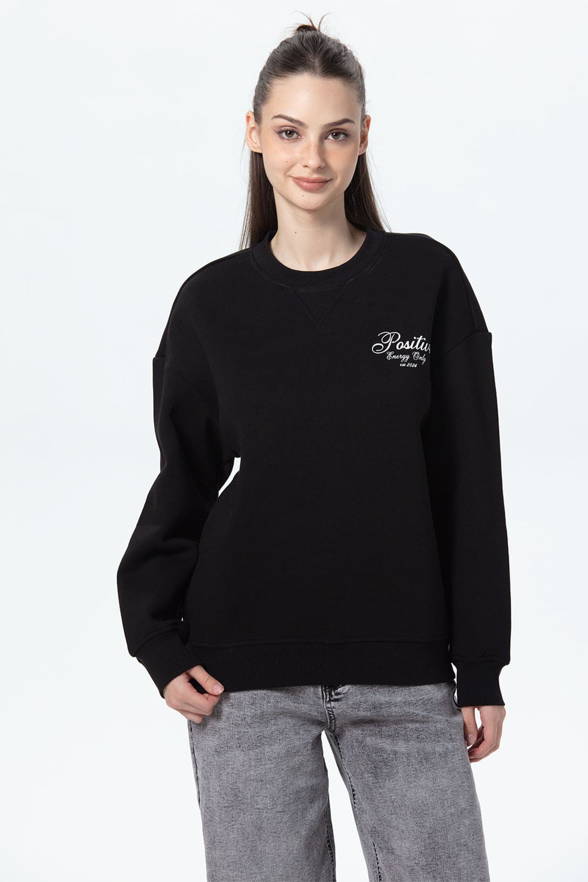Polerón Mujer Oversize Print Negro