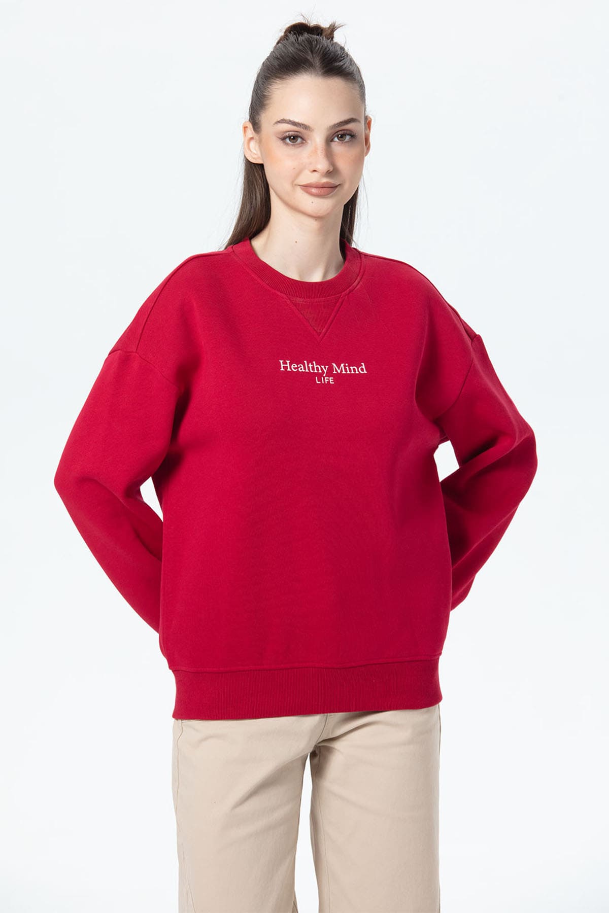 Polerón Mujer Oversize Print Rojo
