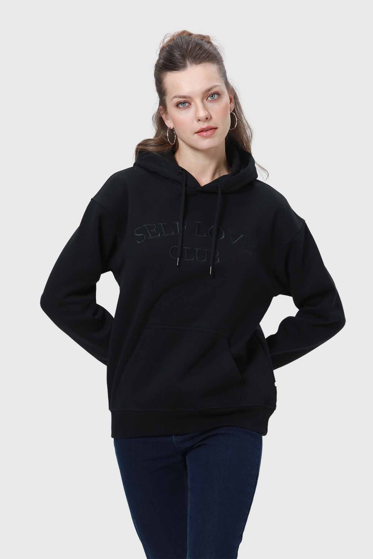 Polerón Mujer Canguro Print Negro