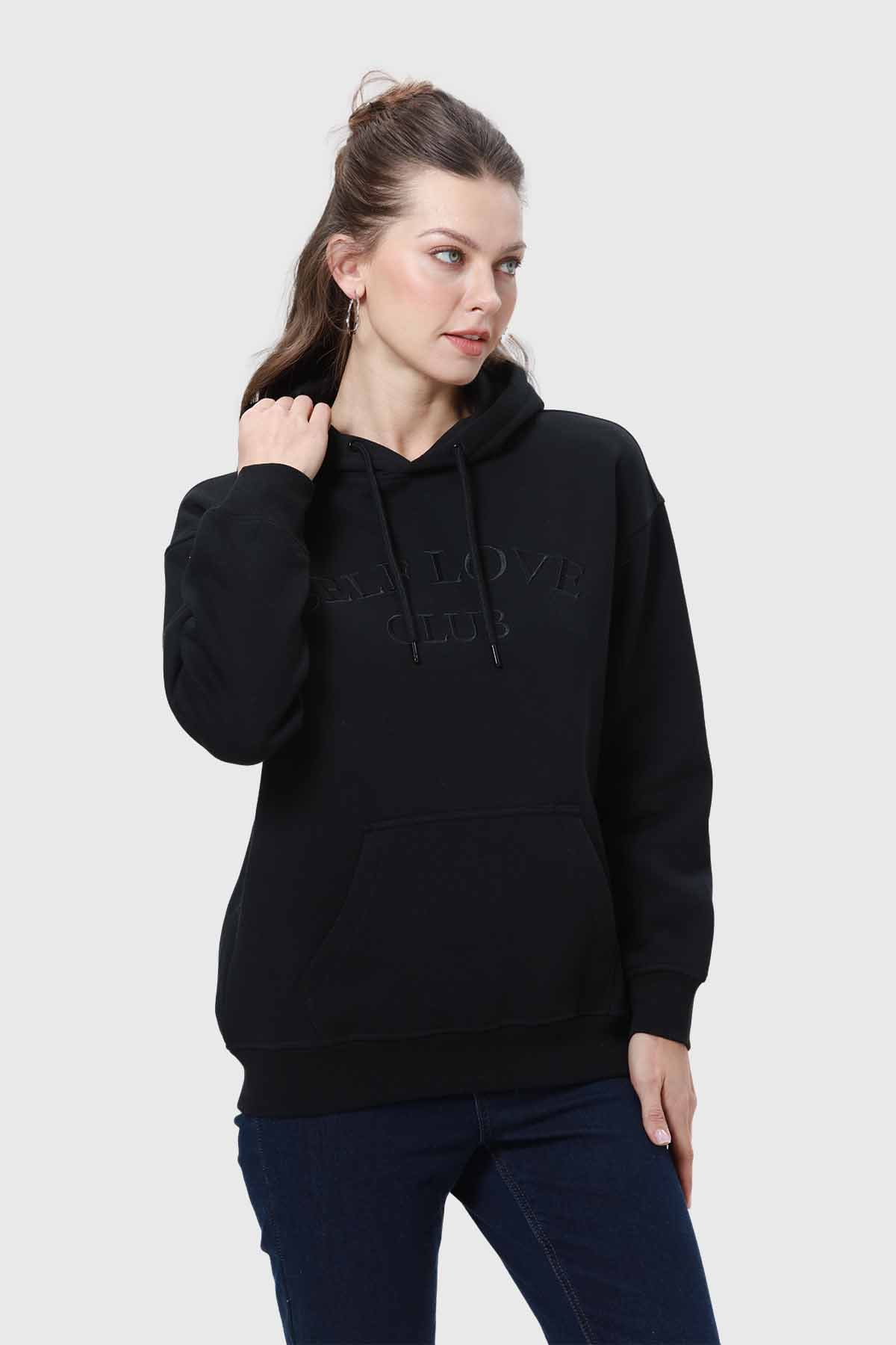 Polerón Mujer Canguro Print Negro