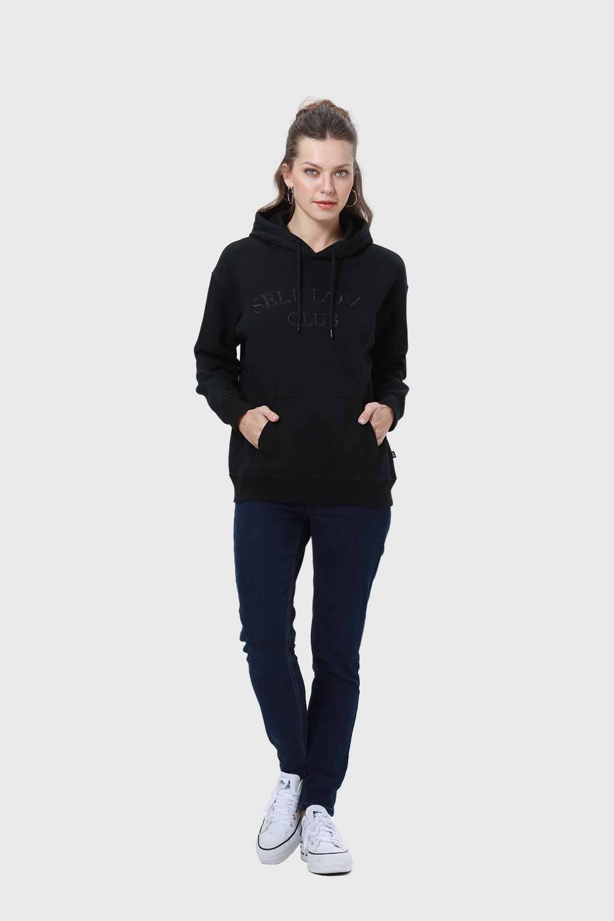 Polerón Mujer Canguro Print Negro