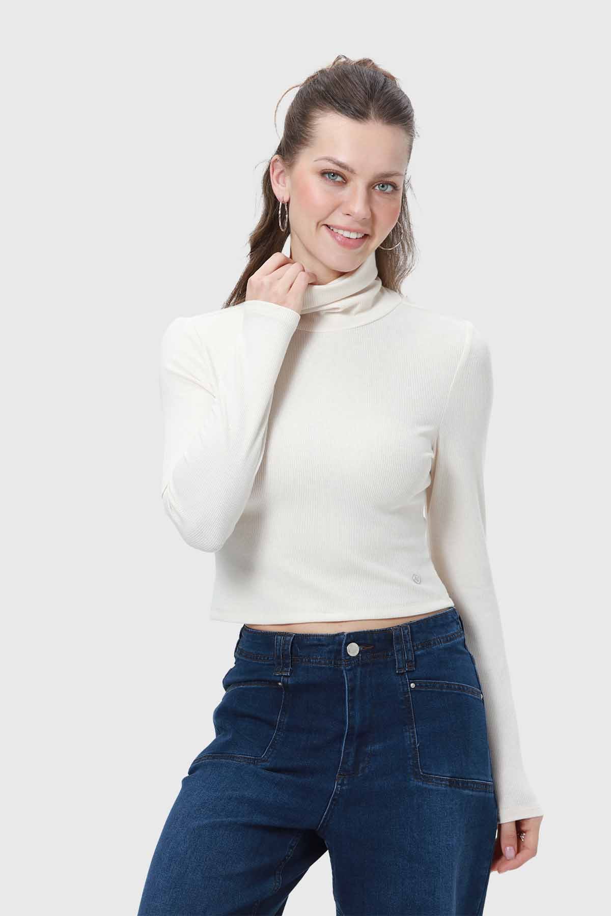 Polera Mujer Rib Crudo