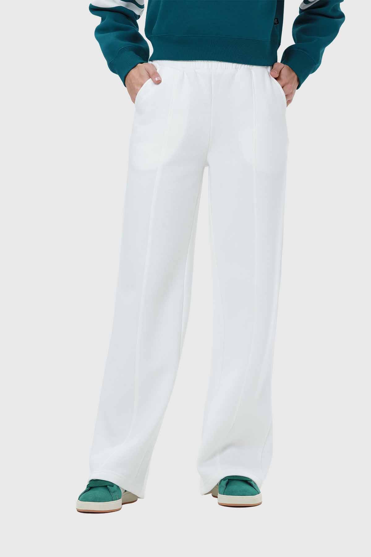 Pantalón Buzo Mujer Wide Leg Básico Crudo