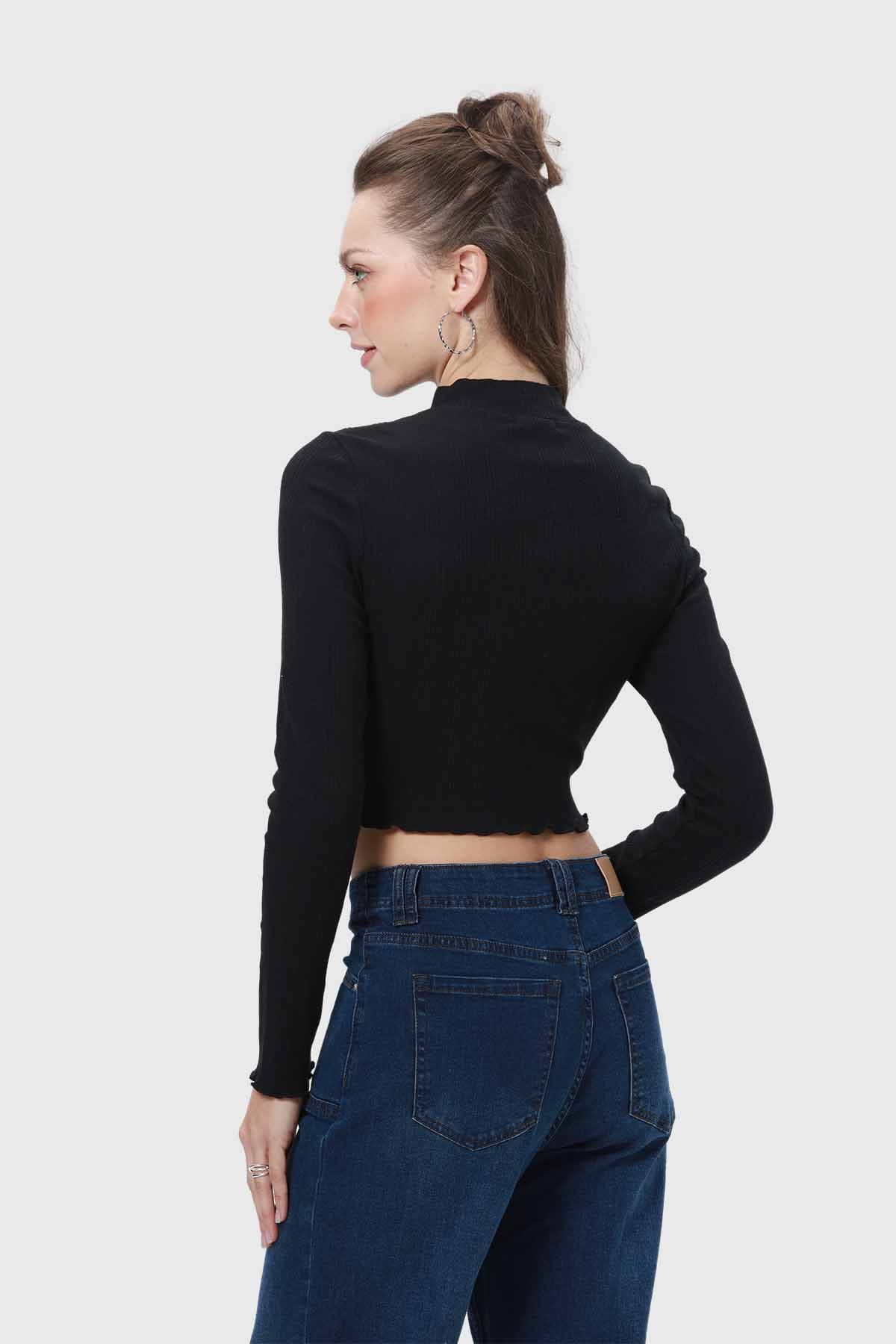 Polera Mujer Rib Negro