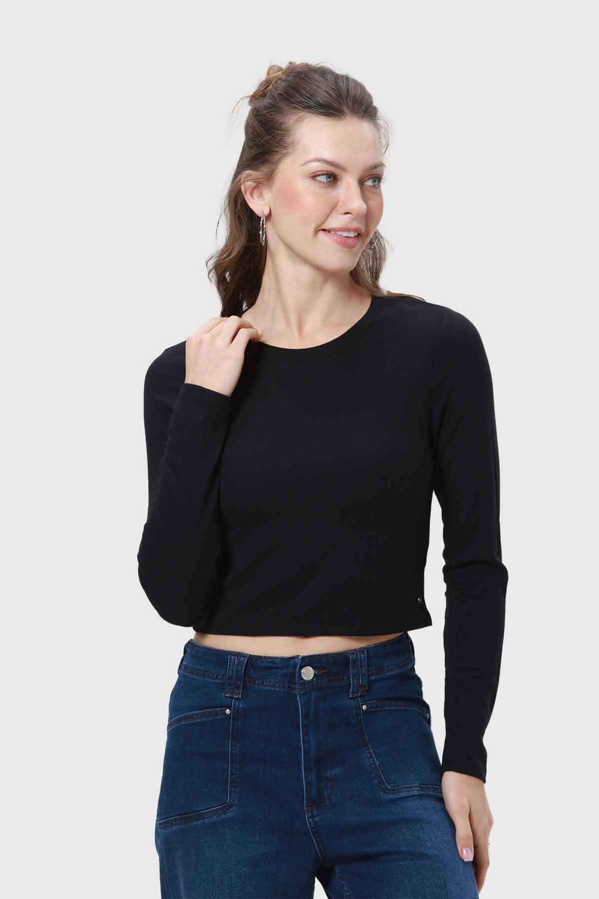 Polera Mujer Rib Negro