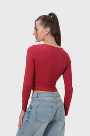 Polera Mujer Escote Cuadrado Rojo
