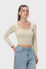 Polera Mujer Escote Cuadrado Nude